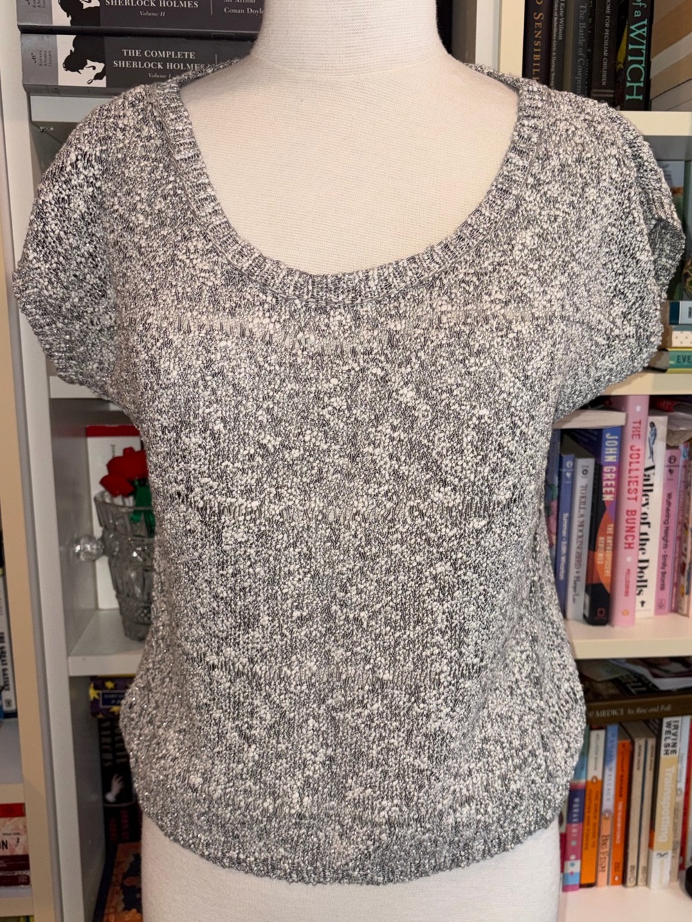 Banana Republic Heritage Gray Grey Silver Metallic Loose Knit Top